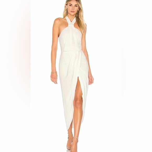 Shona Joy Revolve White Knotted Halter Sleeveless Tulip Hem Gown Ivory 4 NEW - Picture 2 of 10